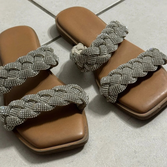 Sincerely Jules Women Silver Sparkle Rhinestone Slides Size 9. - Picture 2 of 7